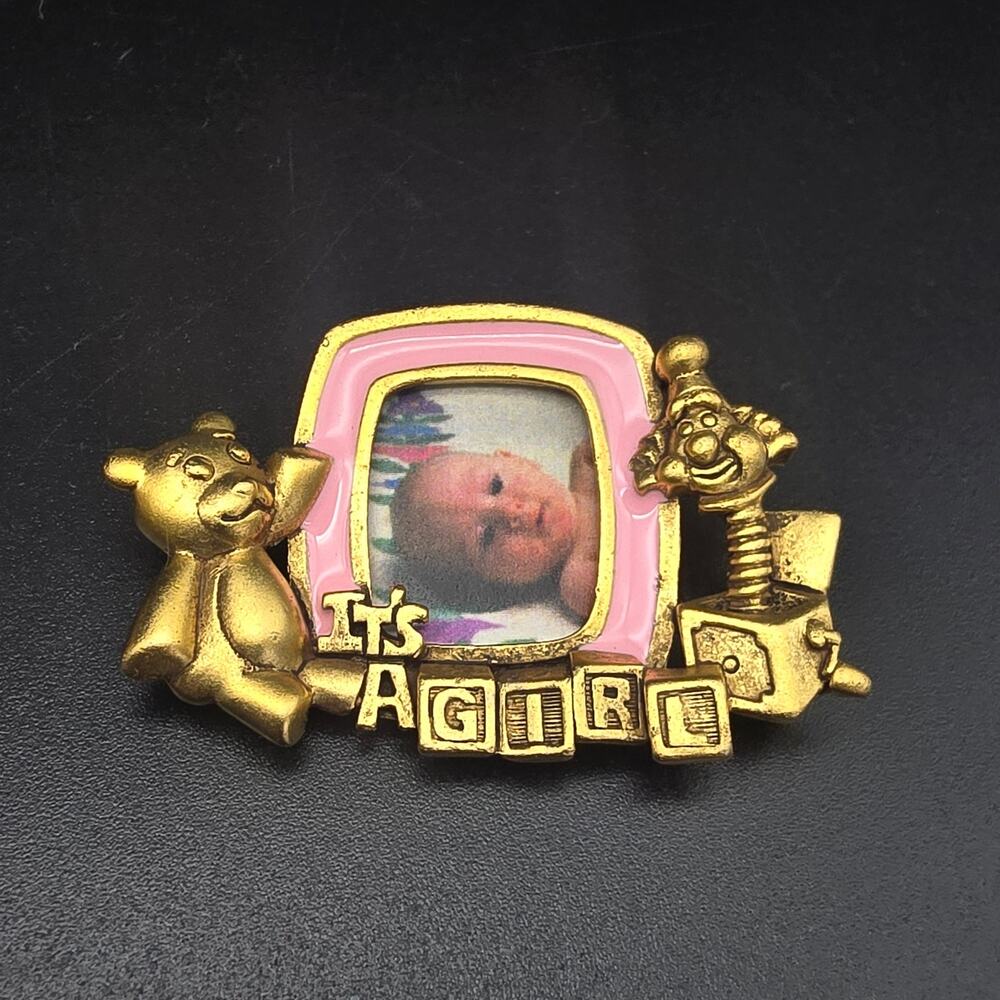 Danecraft It's A Girl Photo Frame Brooch Birth Announcement Gender Reveal